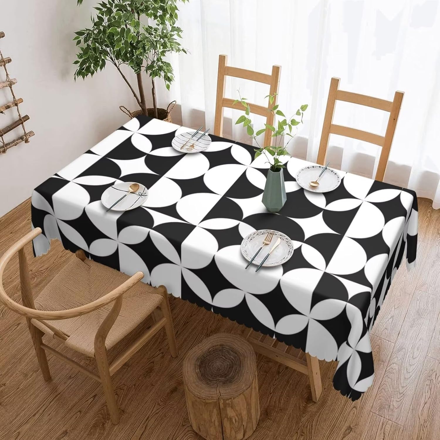 Century Textile & Sewing Supply Hours - Minimalist Mid Century Modern Tablecloth, Premium