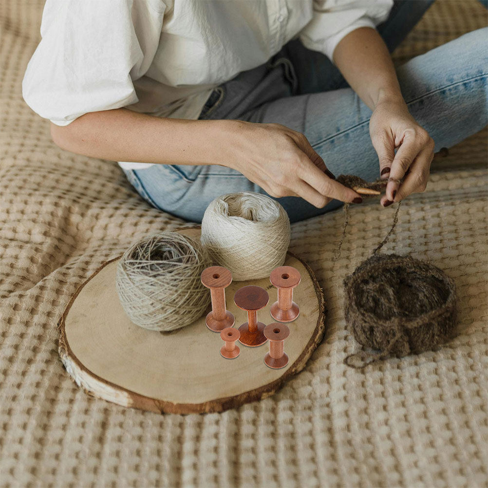 Sewing Knit - 7Pcs Wooden Bobbins Set Space Saving