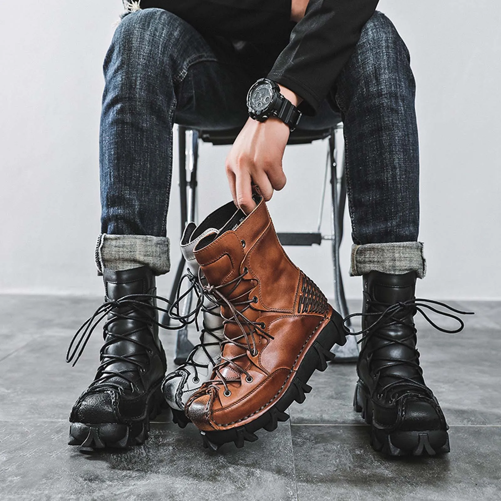 Fashion Genuine Leather Motorc - Sewing Knit recension och pris